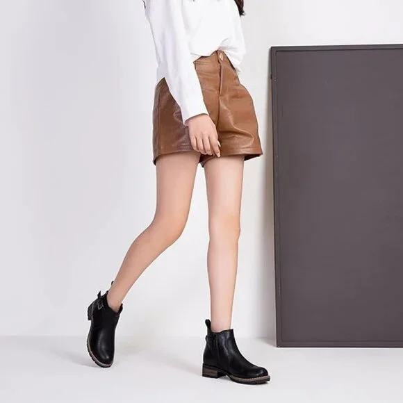 Black Ankle Boots 8.5 - 9 Booties Shoes Moto Short Chelsea Low Heel Faux Leather - Picture 4 of 7